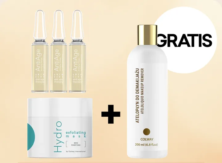 Zestaw Gładkość i lift: Ampułki Skin Lift, Maska eksfoliująca Hydro, Atelopłyn do demakijażu