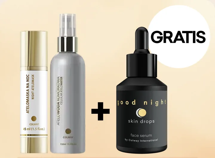 Zestaw Nocna regeneracja: Atelomaska na noc, Atelowoda, Good Night skin drops